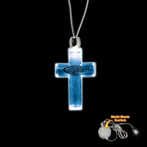 High Quality, Cross Shape Blue Light-up Acrylic Pendant On A 24" Necklace