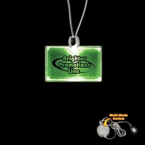 High Quality, Rectangle Green Light-up Acrylic Pendant On A 24" Necklace