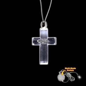 High Quality, Cross Shape White Light-up Acrylic Pendant On A 24" Necklace