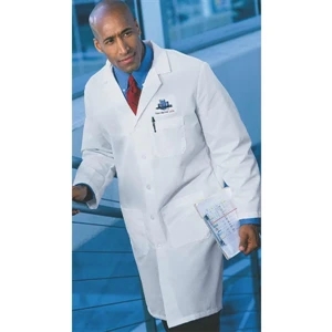 X S- X L - Men's White Poly Cotton Poplin Uniform Lab Coat With Three Pockets. Blank