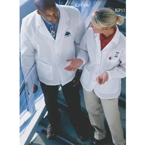 2 X L - 3 X L - Men's White Pharmacy Jacket With 3 Button Closure. Blank