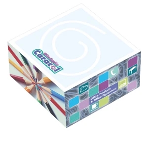3" X 3" X 1 1/2" - Eco Friendly Adhesive Notepad Cube With 5 Large Imprint Areas. Made In The Usa