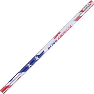 Patriotic (tm) - 2 Color Imprint - Round Barrel #2 Core Pencil With Silver Ferrule, Flags And Fireworks Foil Segment