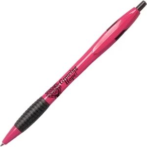 Fiesta (tm) - Hot Pink - Retractable Ballpoint Pen With Grip Features Bright Colored Barrel With Black Trim