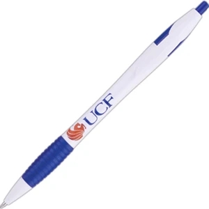 Fiesta (tm) - Blue - Retractable Ballpoint Pen With Grip Features White Barrel With Colored Trim