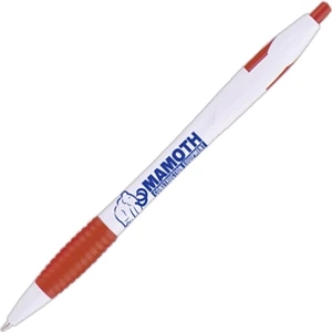 Fiesta (tm) - Red - Retractable Ballpoint Pen With Grip Features White Barrel With Colored Trim