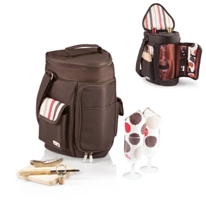 Moka Meritage - Insulated Triangular Cooler Tote With Wine And Cheese Service For Two