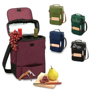 Duet - Black - Insulated Wine And Cheese Cooler Tote With Adjustable Shoulder Strap & Service