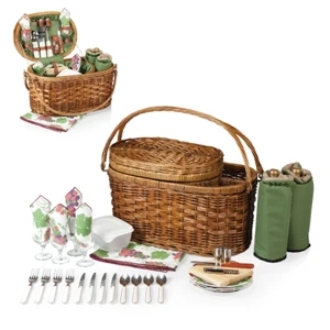 Merlot Deluxe - Willow Picnic Basket With Deluxe Service For Four & Two Wine Duffels