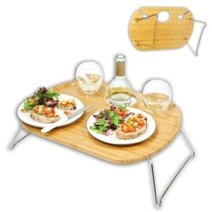 Mesamio - Portable Rectangular Wine Serving Table With Wine Glass Stabilizing Slots