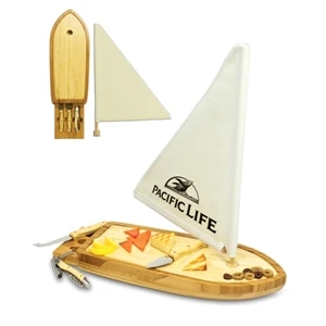 Sailboat (r) - Cheese Board/serving Tray With Two Stainless Steel Cheese Tools & A Corkscrew