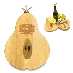Pear - Swivel Style Cheese Board With Three Stainless Steel Cheese Tools And Stopper