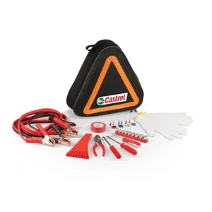 Roadside Emergency Kit Featuring Reflective Tote And Essential Automotive Tools