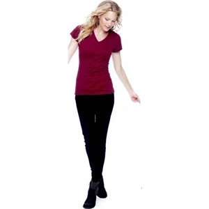 Lat - Colors S- X L - Juniors' V-neck Longer Length T-shirt. Topstitched Rib-knit V-neck Collar. Blank
