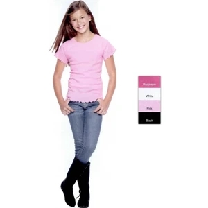 Lat - Girls' Short Sleeve Baby Rib Tiny T-shirt With Raw Serge Sleeves And Bottom. Blank
