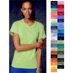 Anvil (r) - Heathers 2 X L - Ladies' 5.4 Oz., Pre-shrunk 100% Cotton V-neck T-shirt. Blank Product