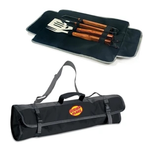 Three-piece Barbecue Tool Set; Rolls Into An Easy-to-carry Tote With Handle