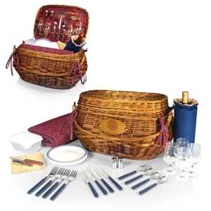 Highlander - Willow Bombay Basket With Deluxe Wine & Picnic Service For Four, Includes Blanket