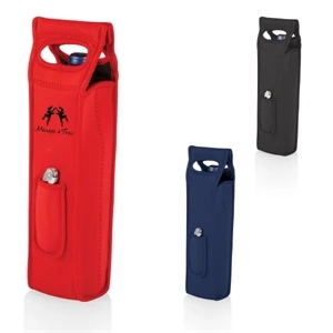 Mambo - Black - Insulated Single-bottle Neoprene Wine Tote With Stainless Steel Corkscrew