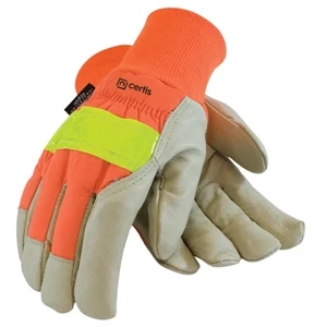 Hi-vis - Insulated Pigskin Glove With High Visibility Orange Nylon Back And Reflective Band
