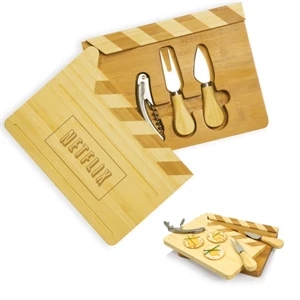 Action! - Movie-inspired Cheese/cutting Board With Two Stainless Cheese Tools & Corkscrew