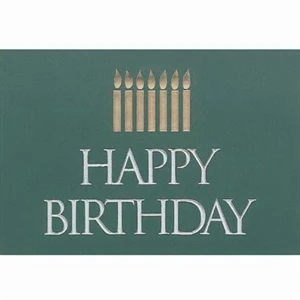 Happy Birthday With Candles, Green Background - Everyday Birthday Note Card, 3 1/2" X 5"
