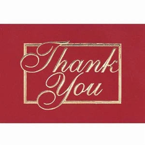 Thank You In A Border With Red Background - Everyday Thank You Note Card, 3 1/2" X 5"