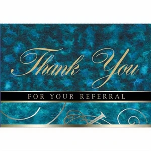 For Your Referral - Blue And Green Colored Everyday Note Card With "thank You" Scripted In The Center