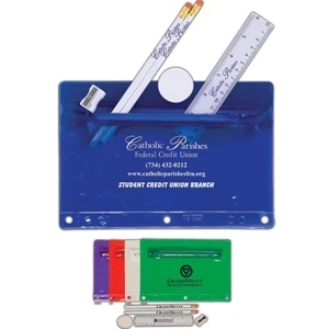 Translucent School Pouch With Pencils, Eraser, Plastic Ruler, And Pencil Sharpener