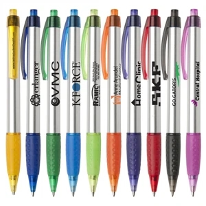 Newport Fgt - Silkscreen - Stylish Retractable Ballpoint Pen With Foil Barrel And Translucent Grip