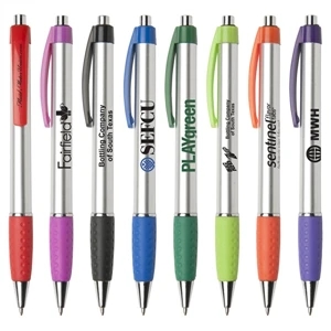 Newport Fgc - Silkscreen - Stylish Retractable Ballpoint Pen With Foil Barrel And Rubber Grip