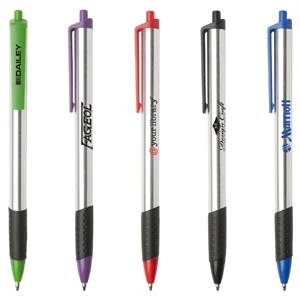 Catalina Fg - Silkscreen - Slim Retractable Ballpoint Pen With Foil Barrel And Black Rubber Grip