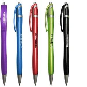 Artesisa Ms - Hourglass Shaped Pen With Metallic Barrel, Silver Ferrule And Black Medium Point