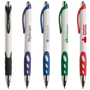 Rialto Wgc - Retractable White Barrel Ballpoint Pen With Unique Rubber Grip