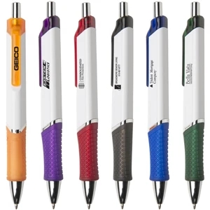 Westlake Wgc - 1 Sided Imprint - Triangle Retractable Ballpoint Pen With White Barrel And Rubber Grip