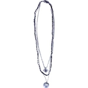 Old World Charm New Style - Silver Toned And Antique Copper Chain With Silver Disk With Rhinestone Charm