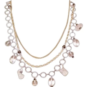 Eevah - With Tag - Gold And Silver Toned Necklace With Pearls, Quartz, 24" Strand