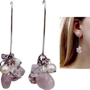 Eevah Sea Sparkle Eevah (tm) - Sea Sparkle Earrings Rose Quartz Bead, And Freshwater Pearls, And Quartz Beads