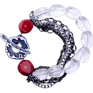 Eevah Coral Nugget - Bracelet Chains Of Copper And Silver Twisted With Quartz Beads And Coral Nuggets