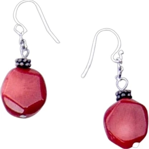 Eevah Coral Nugget - Coral Nugget Earrings With Antique Copper Bead Compliment Silver Filled Ear Wires