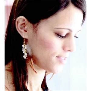 Eevah Port Campbell - Whimsical Feather Earrings With White Freshwater Pearls. Approx. 1.75" Drop