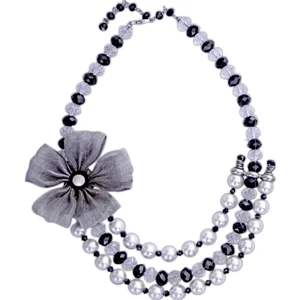 Pearl Chandelier New Style - White Crystal Pearls, Sparkling Black And Crystal Beads, Necklace Approx 16"