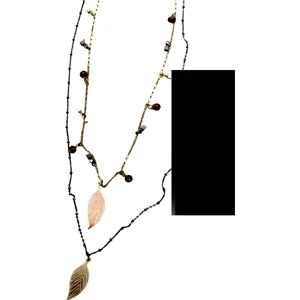 Eevah Capa - With 2 Charms - Double Strand Antique Gold And Antique Copper Necklace With Leaf Charms Personalized