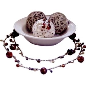 Eevah Centelleo - Antique Gold Necklace With Colored Crystal And Antique Gold And Copper Cube Beads