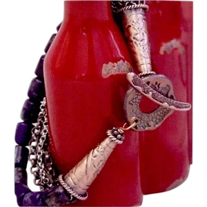 Eevah - Copper, Silver Chains, And Blue Lapis Beads Twisted Togeter In A Bracelet