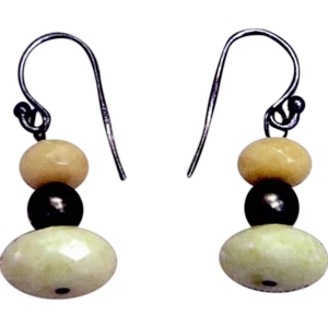 Eevah Steel Emerald - Steel Emerald Earrings. Pearls, Orange And Yellow Beads.hang From Silver Ear Wires