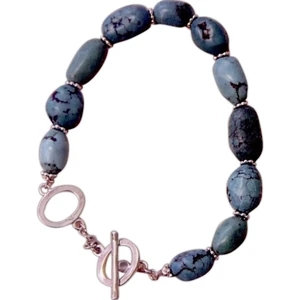 Eevah Baie Stone - Chunky Turquoise Nuggets Separated By Silver Toned Beads Approx 7.75" Long
