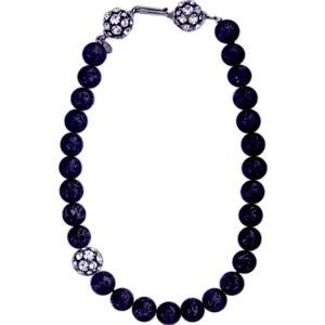 Eevah Moonlit - 18" - Lava Bead Necklace With Rhinestone Cluster Bead Accent