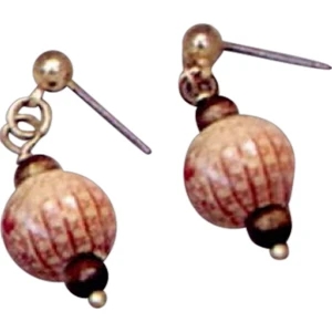 Eevah - Palm Earrings Porcelain Bead And Dark Wooden Accent Beads. Approx 1" Drop