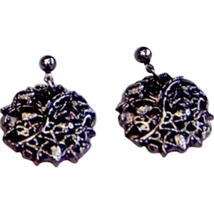 Eevah Steel Garden - Steel Garden Earrings Round Gunmetal Charm Drops Earrings. Surgical Post. Approx 1"